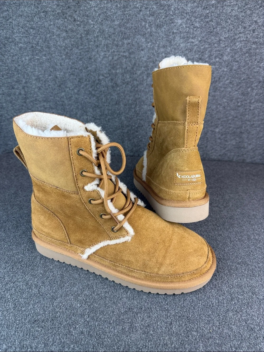 UGG Koolaburra Chestnut‎ Suede Lace-Up Shearling-Trim Boots Size 8 -Brand New